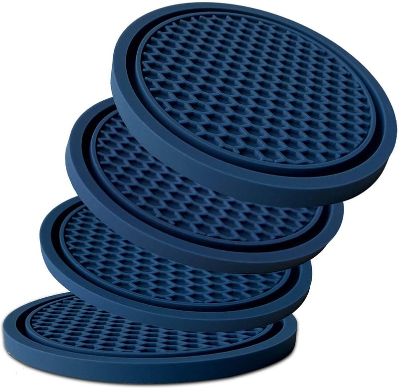 KULOLO Car Cup Holder Coaster 4 Pack - Non Slip & Shockproof,Flexible PVC Rubber Insert for Car/Truck/SUV/Van (2.75"x0.2") Universal Fit Auto Cup Holders Accessories for Women and Man (Navy Blue) - Image 1